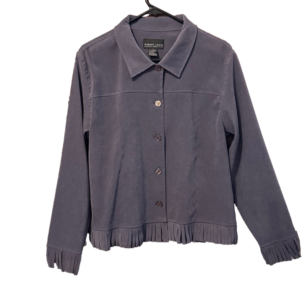 Robert Louis Purple Button-Down Long Sleeve Fringe Jacket